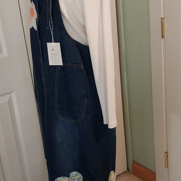 2945 Size Large Blue Jean Appliqued Jumper, 100% Cotton - Picture 7 of 12